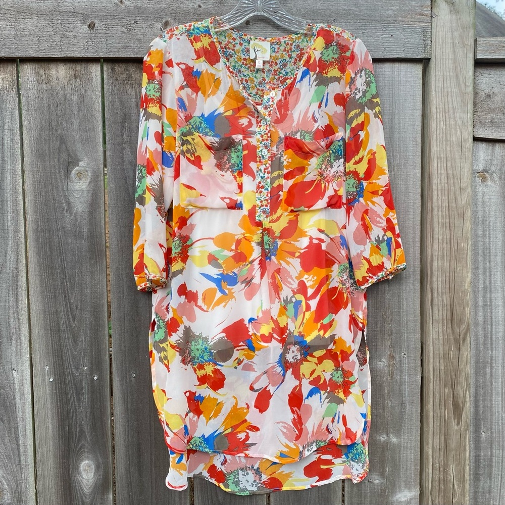 fig and flower Multi-Color Floral Tunic - Red, Orange, Yellow, Blue, Green